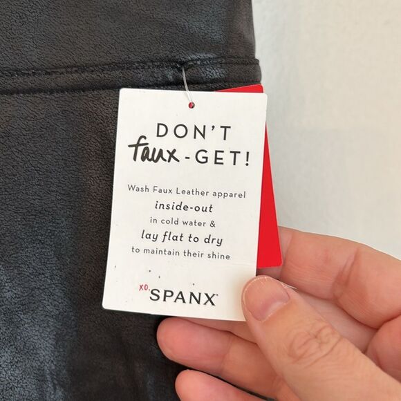 Spanx Women Black Faux Leather Leggings stretch size large new with tags! - Picture 6 of 12